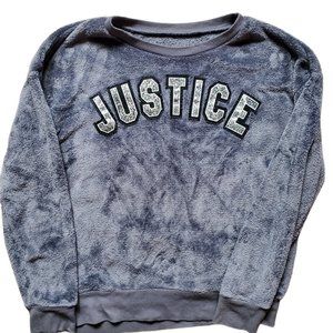 Justice Plush Sweatshirt With Glitter Logo Super soft and fuzzy Girls size 18/20